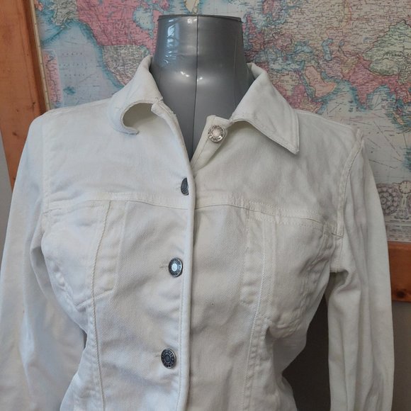 Geoffrey Beene Sport Women's White Stretch Structured Jean Jacket Size L - Picture 3 of 13